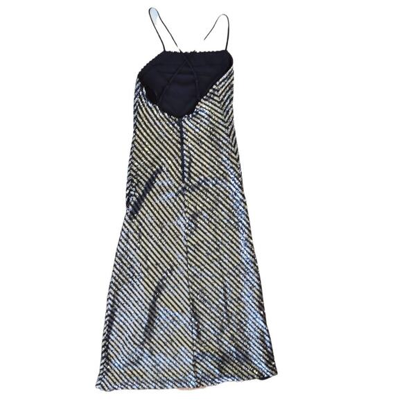 BARDOT Stripe Sequin Slip Maxi Dress Black Silver Formal Cocktail Party Prom - Picture 8 of 10